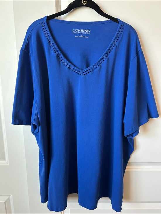Catherines Tops - Catherines Royal Blue V-Neck Short Sleeve Top with Trim 3X